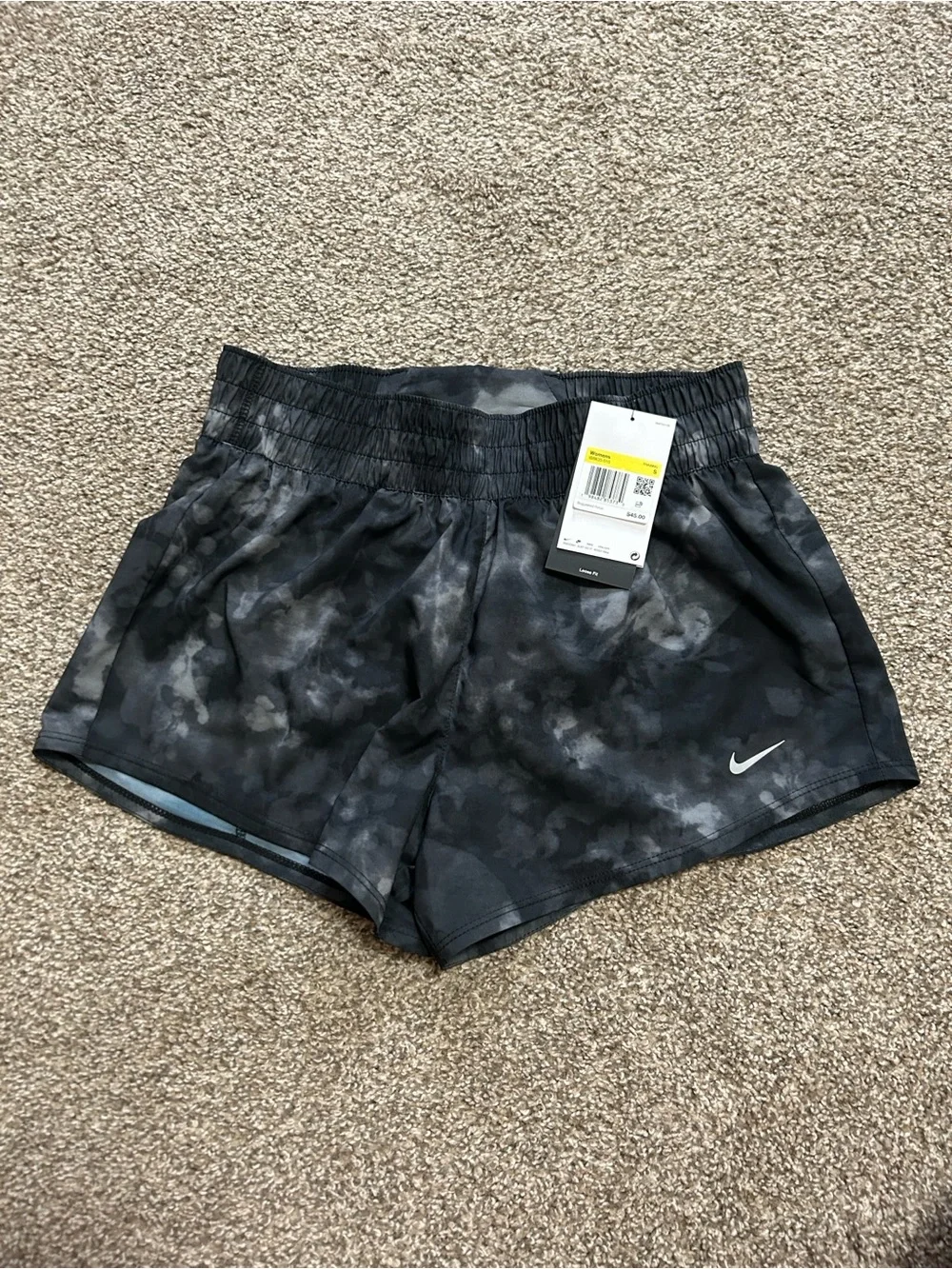 Nike Women's Black Gray Tie-Dye Dri-FIT Athletic Shorts
